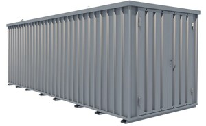 Schnellbaucontainer von Aczent Lagertechnik mit Eingang an der Kopfseite Schnellbaucontainer von Aczent Lagertechnik mit Eingang an der Kopfseite