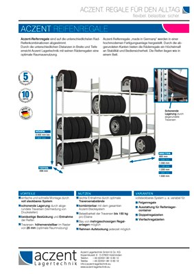 Aczent Lagertechnik: Raederregale Reifenregale Raederlagerung produktblatt reifenregale aczent lagertechnik