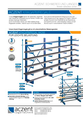 Produktblatt Kragarmregale von Aczent Lagertechnik