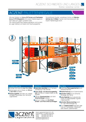 Screenshot des Produktblattes über Palettenregale / Schwerlastregale von Aczent Lagertechnik