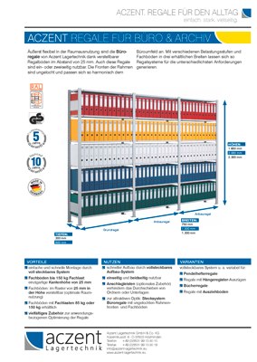 Screenshot des Produktblattes über Büroregale / Aktenregale / Archivregale von Aczent Lagertechnik