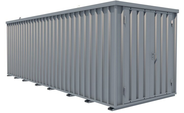 Schnellbaucontainer von Aczent Lagertechnik mit Eingang an der Kopfseite